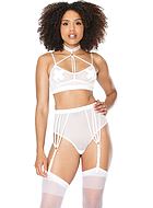 Romantic lingerie set, sheer mesh, straps, built-in garter belt strap, choker